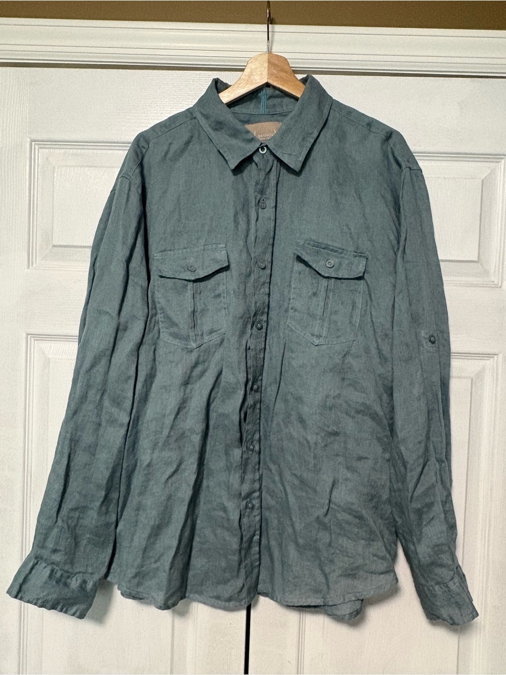 Bruno New York Men's XL Green 100% Linen Button Down Shirt